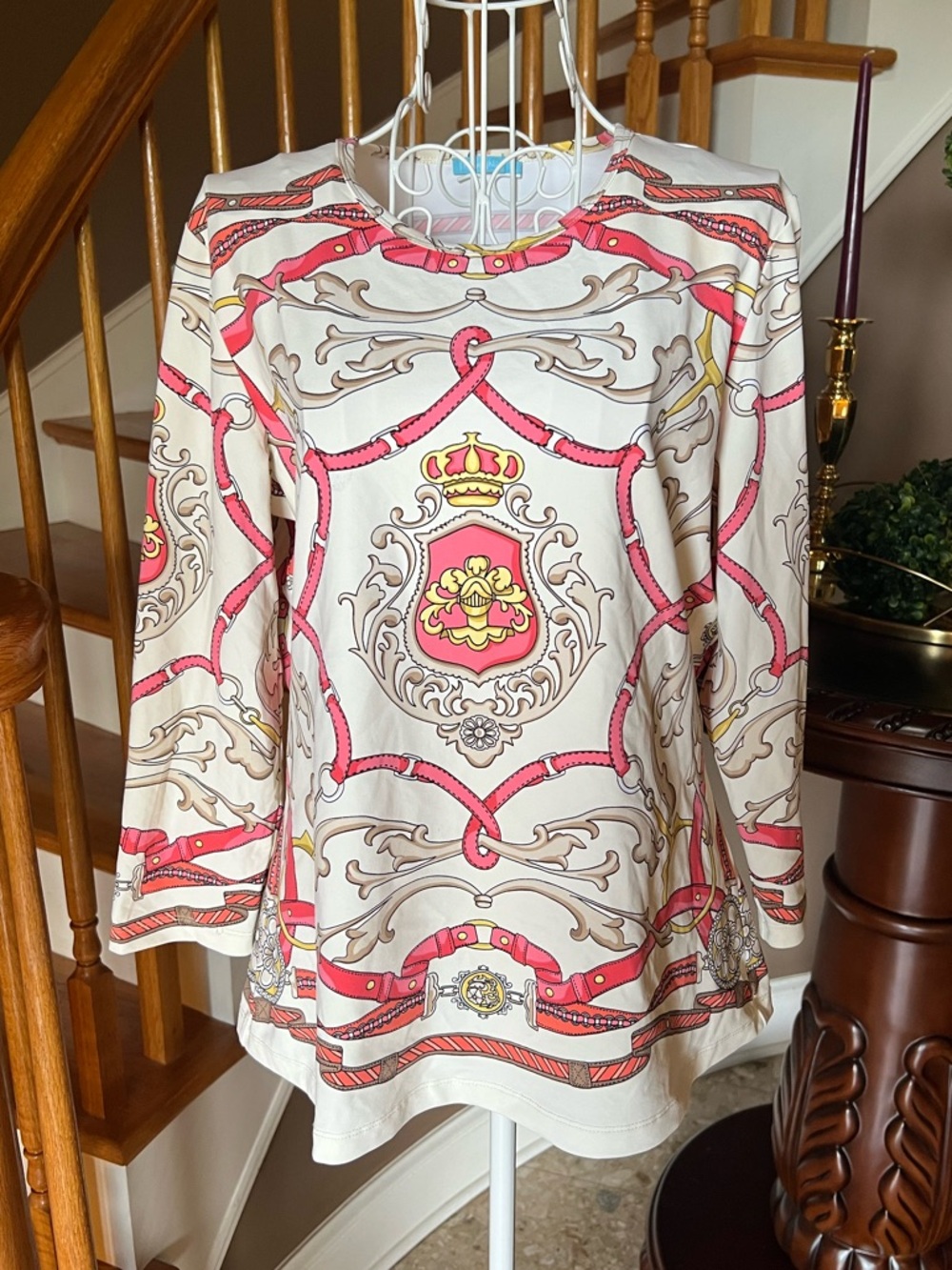J. McLaughlin Nautical Signature Tee Catalina Cloth Stretch Preppy Pink Size L
